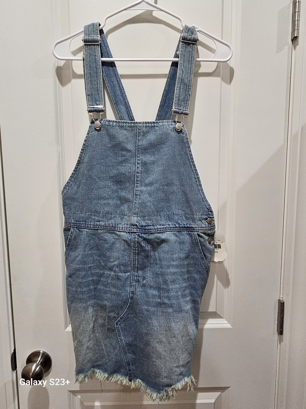 Altar'd State Light Blue Denim Overall Dress With Fringe Bottom Medium